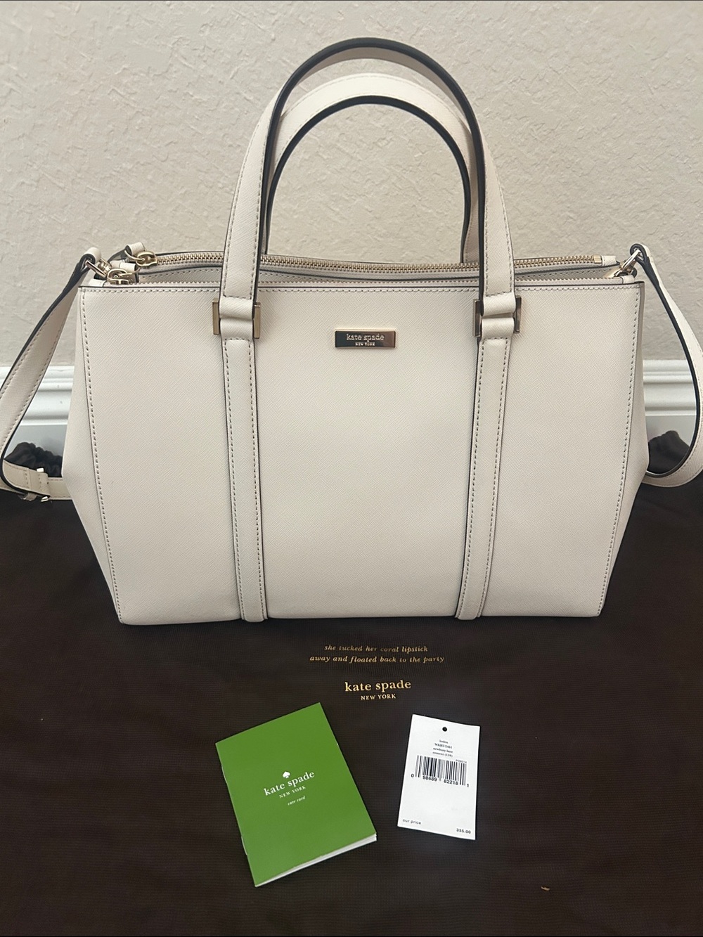 kate spade cream saffiano leather satchel with dual handles